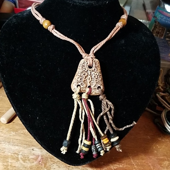 Nature Stones, Beads, & Twine Necklace 26" - Picture 1 of 1
